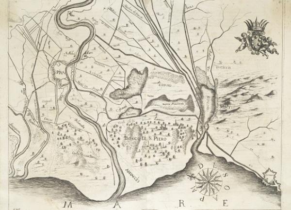 Carte de Pise et l'embouchure de la rivière Arno. (Image : Cornelis Meyer, 1685)