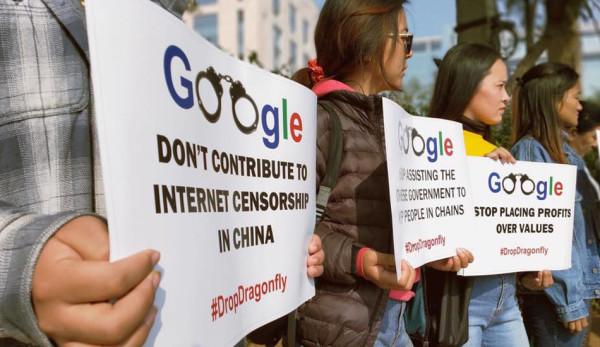 Une nouvelle vague de protestations a frappé Google, les derniers rapports suggérant que la société pourrait encore travailler sur le projet Dragonfly. (Image: Étudiants pour un Tibet libre)