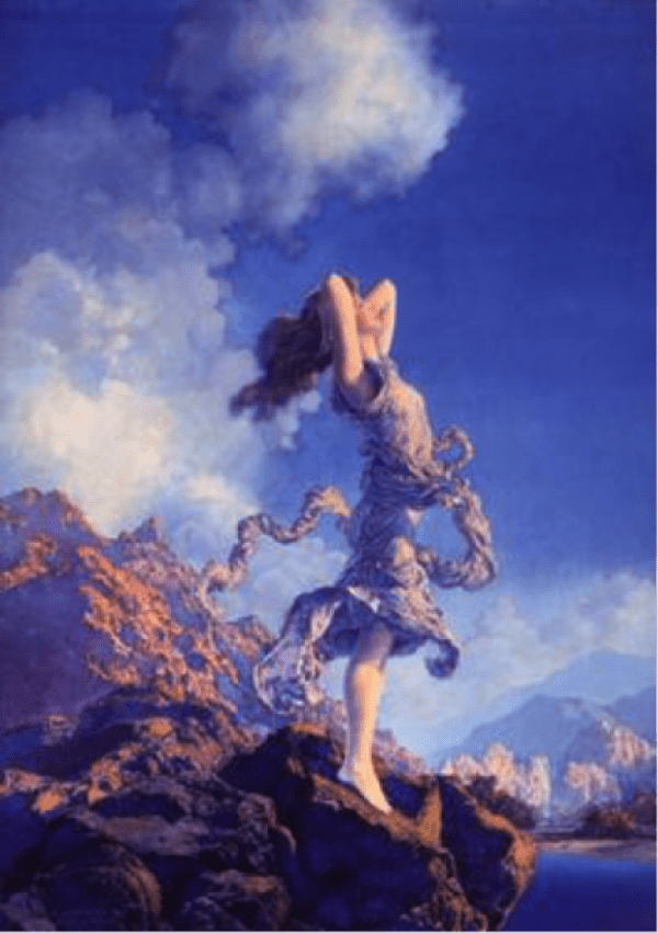 « Extase» , Maxfield Parrish, 1930, Huile sur panneau. Illustration du calendrier de lampe Edison Mazda. (Image:Domaine Public)