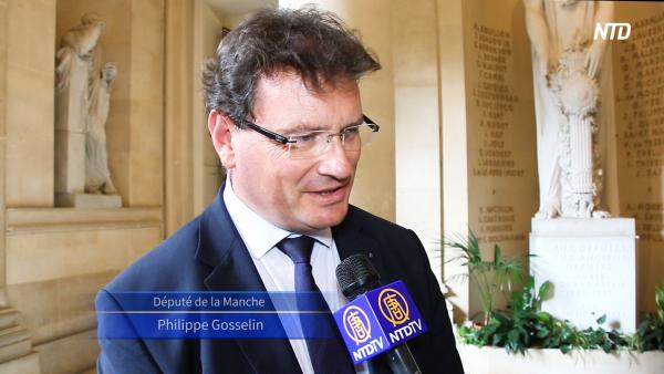 Monsieur Gosselin, député de la Manche : « On parle même de plusieurs milliers de greffes qui sont faites de façon autoritaire en Chine et notamment avec des prélèvements totalement indus sur des prisonniers. » (Salle des Quatre Colonnes, Assemblée Nationale, septembre 2019. Crédit : NTD)