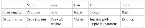 Correspondance entre les cinq organes, les six entrailles et les cinq éléments.  (Vision Times)