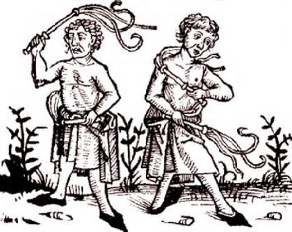 Œuvre d’art médiévale représentant des flagellants qui se fouettent pour conjurer la peste noire. (Image : weebly.com)