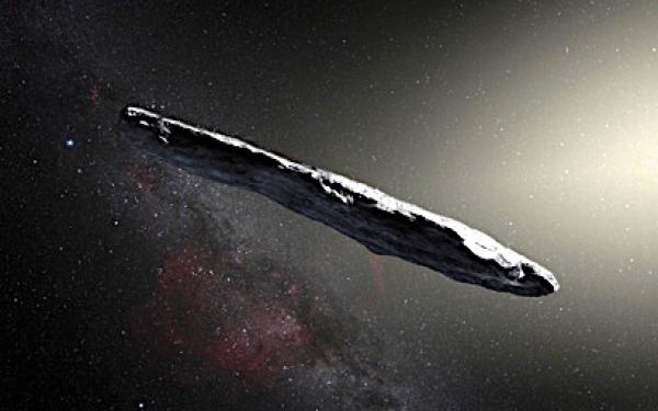 Cette vue d’artiste illustre le premier astéroïde interstellaire: ’Oumuamua. (Image : ESO / M. Kornmesser)