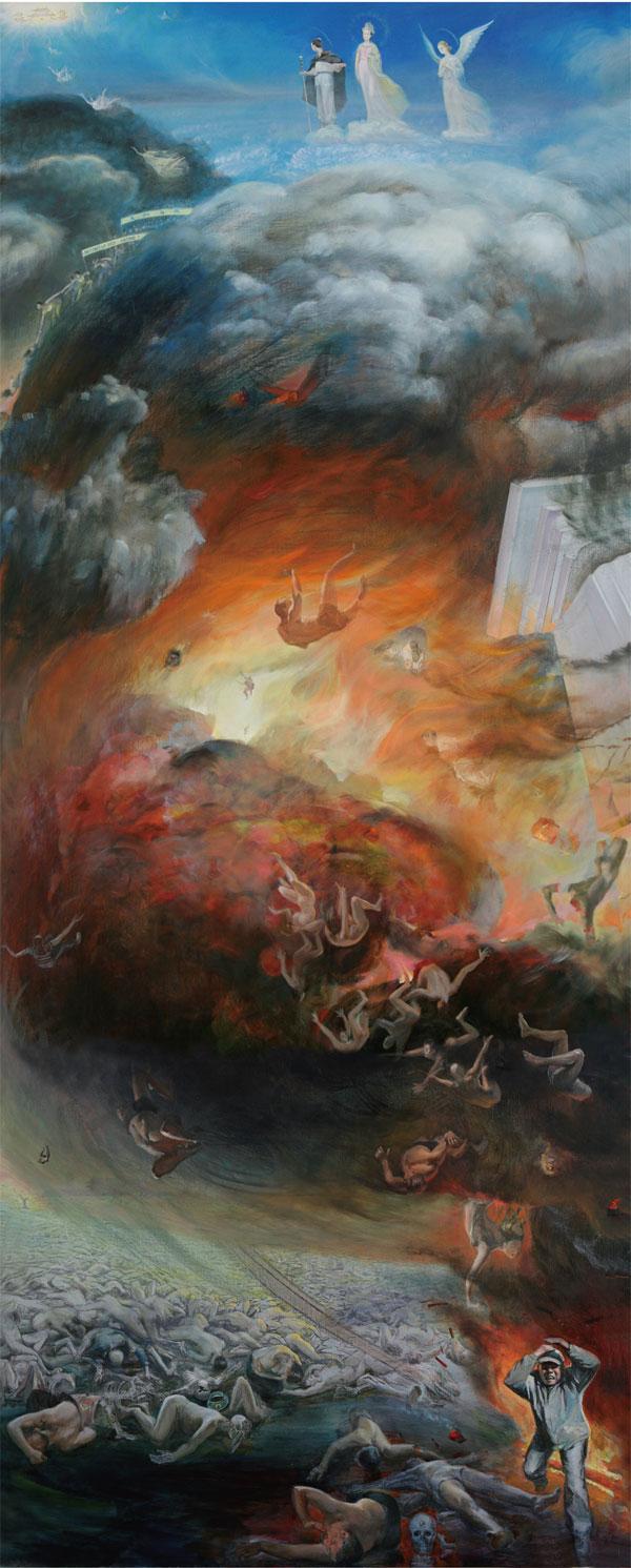 Larmes de tristesse et de joie, Zhang Kunlun, huile sur toile. 120 x 300 cm, 2007.  (Image : Avec l’aimable autorisation de Monsieur Zhang Kunlun. Exposition ZSR)