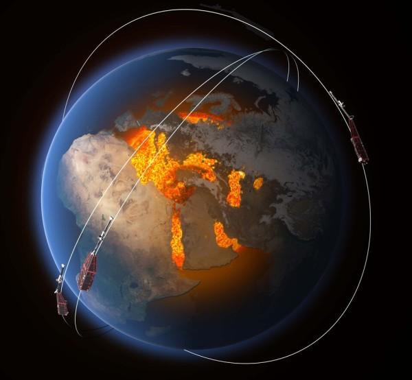 D’autres sources de magnétisme proviennent des minéraux du manteau et de la croûte terrestre, tandis que l’ionosphère, la magnétosphère et les océans jouent également un rôle. La constellation de trois satellites Swarm de l’ESA est conçue pour identifier et mesurer précisément ces différents signaux magnétiques. Cela conduira à de nouvelles perspectives sur de nombreux processus naturels, de ceux qui se produisent au plus profond de la planète aux conditions météorologiques provoquées par l’activité solaire