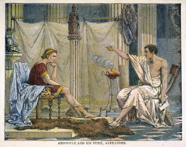 Aristote éduquant le futur conquérant Alexandre le Grand. Illustration de Charles Laplante, 1866. (Image :  Wikimedia / CC0 1.0)