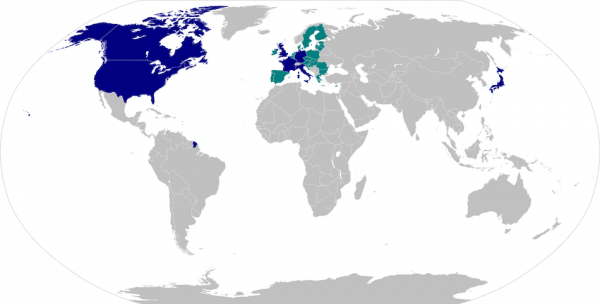 Les États-Unis, le Canada, l’Australie, le Japon, le Royaume-Uni et les pays de l’UE tels que l’Allemagne et la France fournissent non seulement une aide gratuite à la Chine, mais sont également les principaux partenaires commerciaux de la Chine. (Image : wikimedia / BlankMap-World.svg / Domaine public)