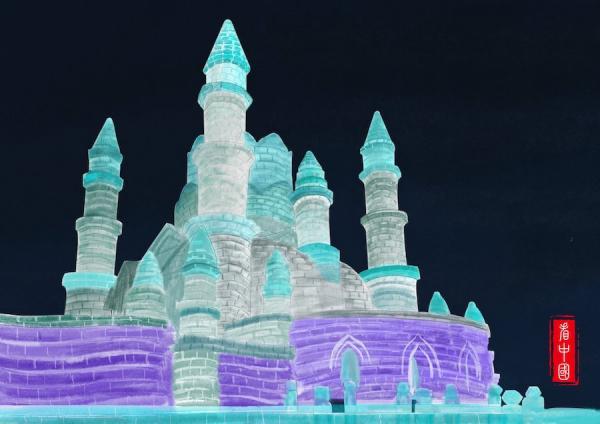 Château de glace la nuit. (Image : Bei Jiu / Vision Times)