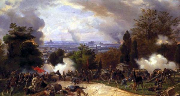 « Derniers combats au Père Lachaise », le 27 mai 1871 lors de la Semaine sanglante de la Commune de Paris. Peinture de Henri Félix Emmanuel Philippoteaux, 1871. (Image : wikimedia / Henri Félix Emmanuel Philippoteaux / Domaine public)